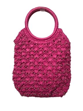 Woven Fuchsia Round-Handle Tote Raffia Bag